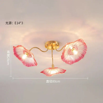 Elegant pink lotus leaf glass ceiling chandelier for living room