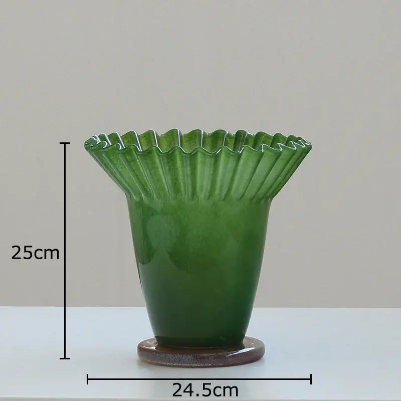 Emerald green lotus leaf glass vase set living room decor