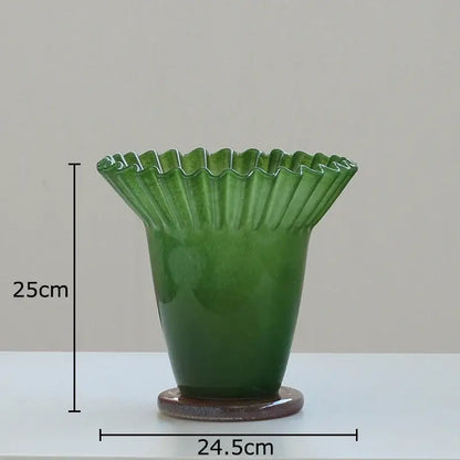 Emerald green lotus leaf glass vase set living room decor