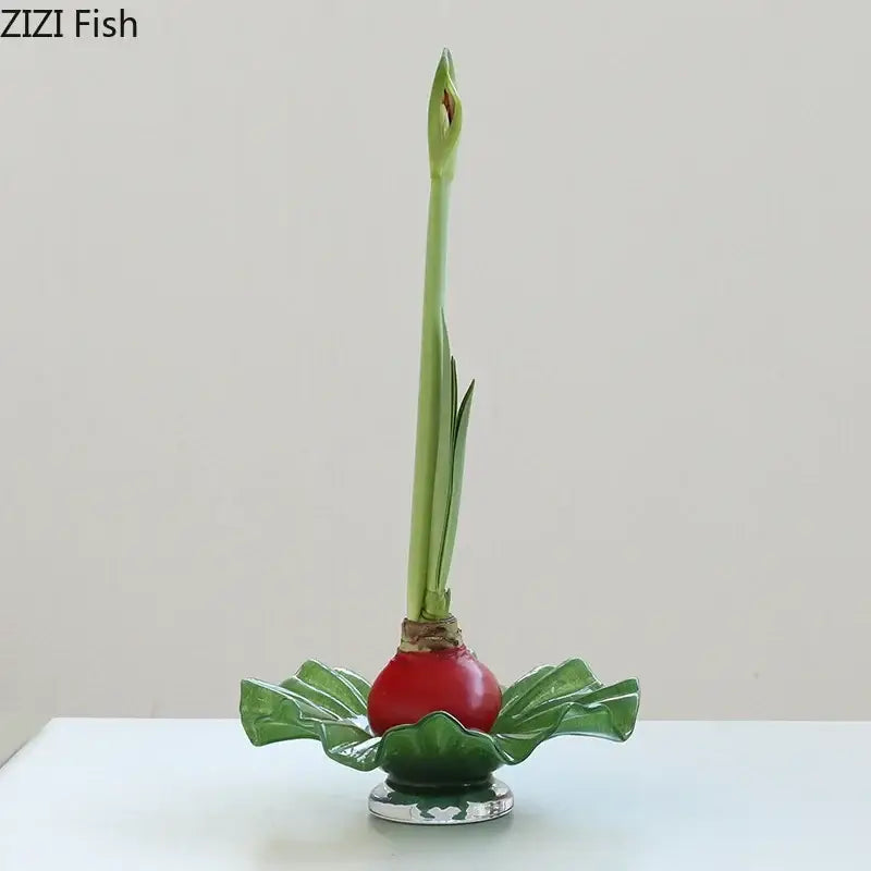 Emerald green lotus leaf glass vase set living room decor