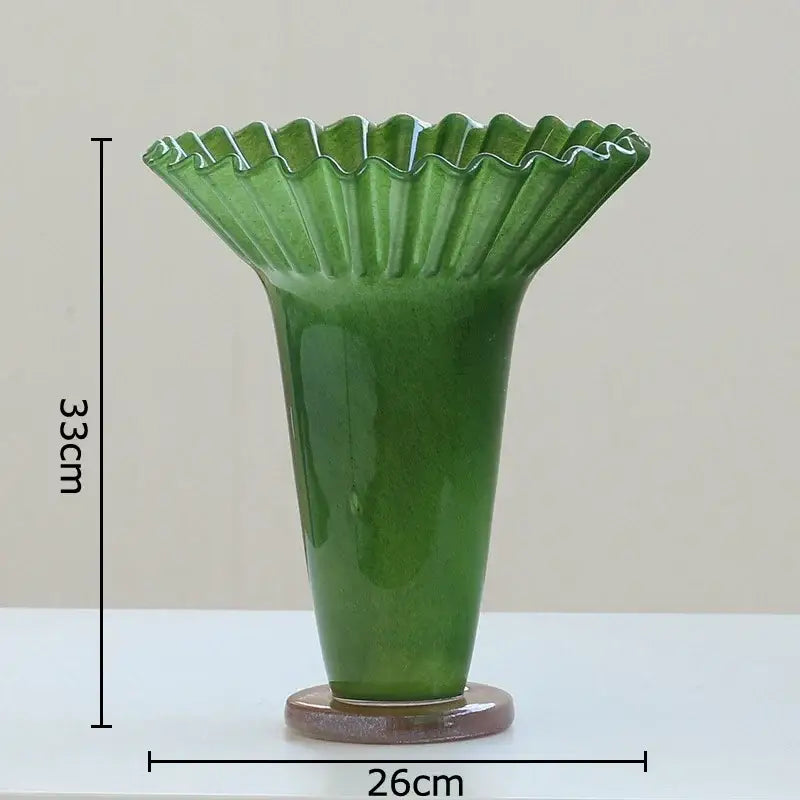 Emerald green lotus leaf glass vase set living room decor