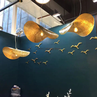 Elegant gold leaf hat pendant lamp for dining room