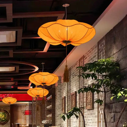 Handmade red orange & yellow lotus leaf lantern pendant light kitchen