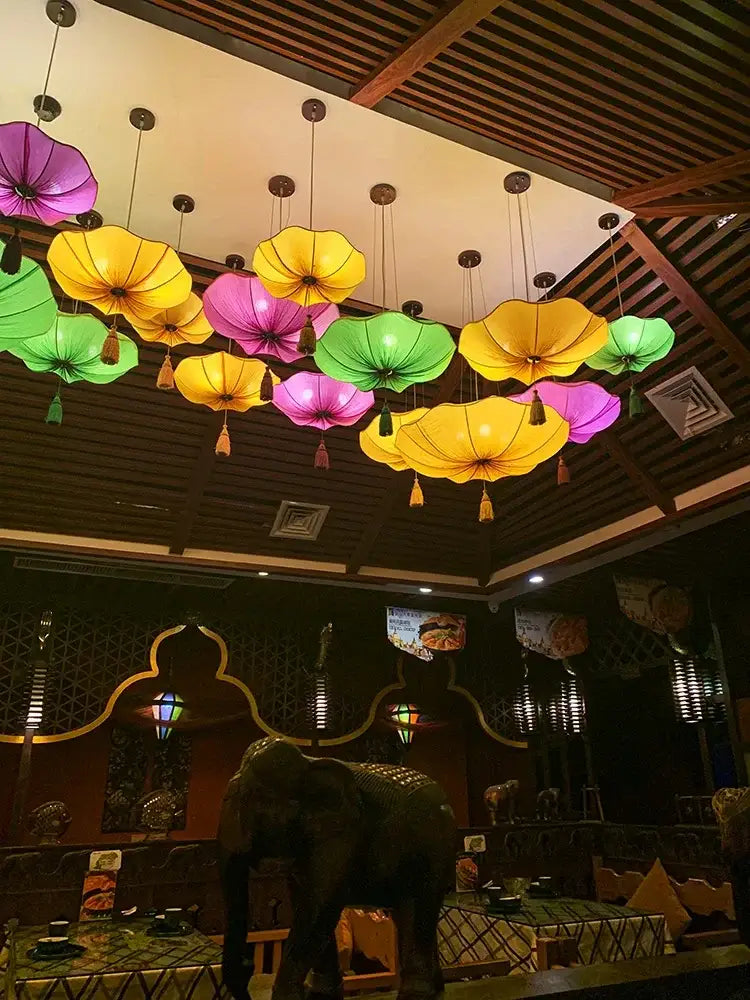 Handmade red orange & yellow lotus leaf lantern pendant light kitchen