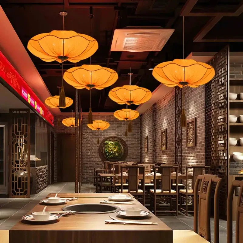 Handmade red orange & yellow lotus leaf lantern pendant light kitchen