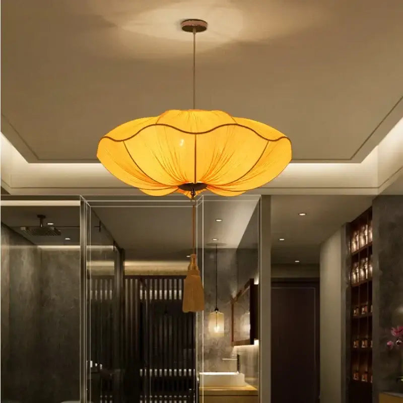 Handmade red orange & yellow lotus leaf lantern pendant light kitchen
