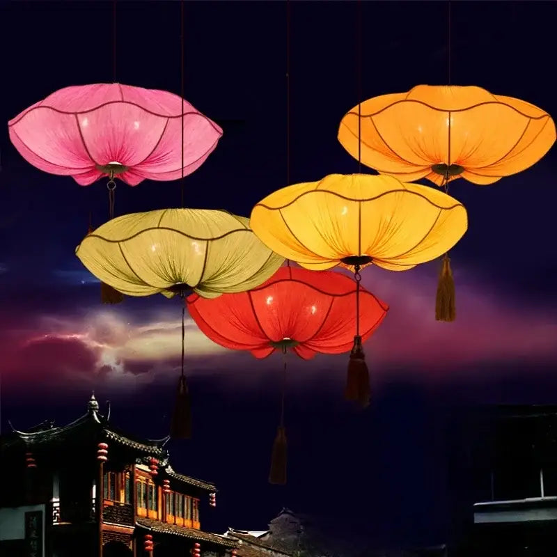 Handmade red orange & yellow lotus leaf lantern pendant light kitchen