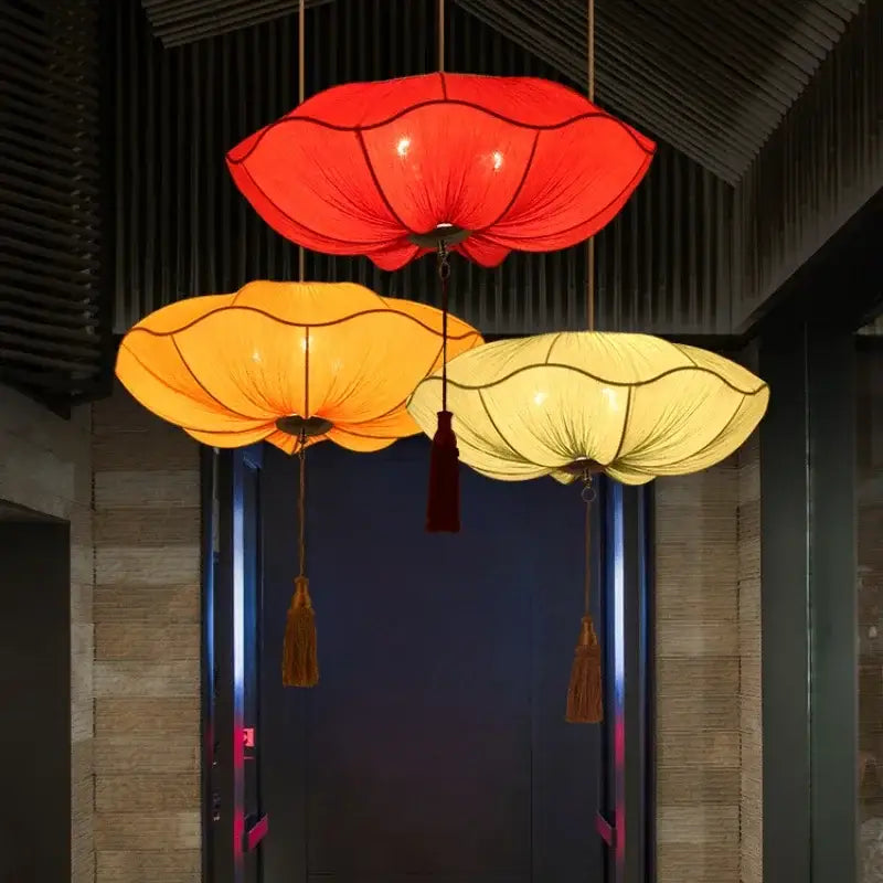 Handmade red orange & yellow lotus leaf lantern pendant light kitchen