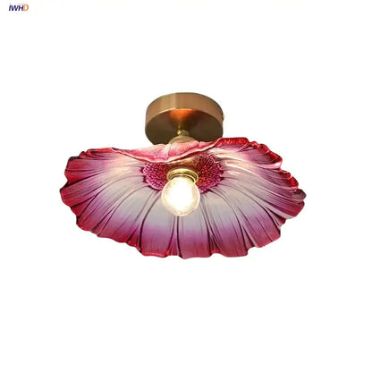 Nordic pink & purple lotus leaf led ceiling lamp for bedroom