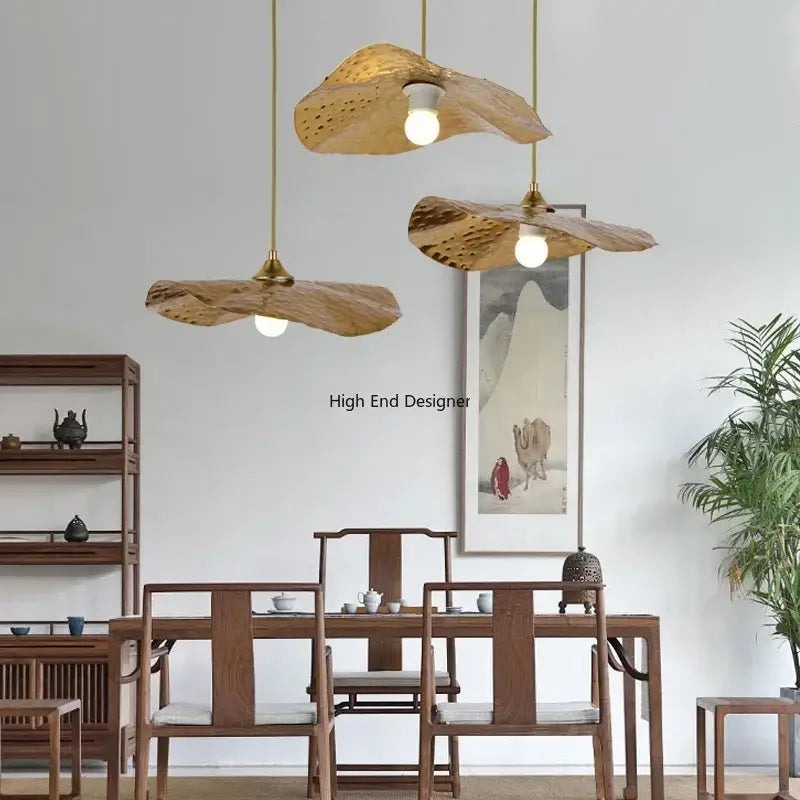Modern gold hammered lotus leaf led chandelier for dining room