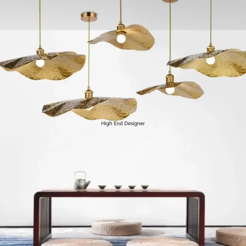Modern gold hammered lotus leaf led chandelier for dining room