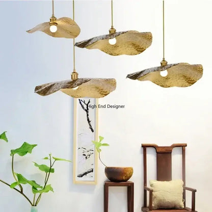 Modern gold hammered lotus leaf led chandelier for dining room