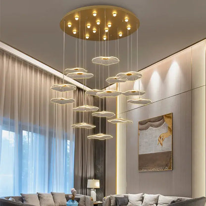 Modern gold lotus leaf led pendant chandelier for living room