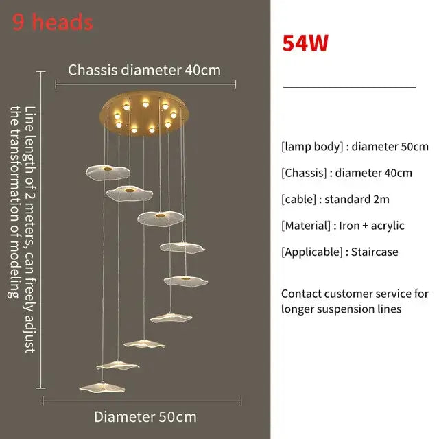 Modern gold lotus leaf led pendant chandelier for living room