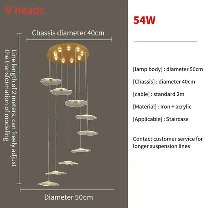 Modern gold lotus leaf led pendant chandelier for living room