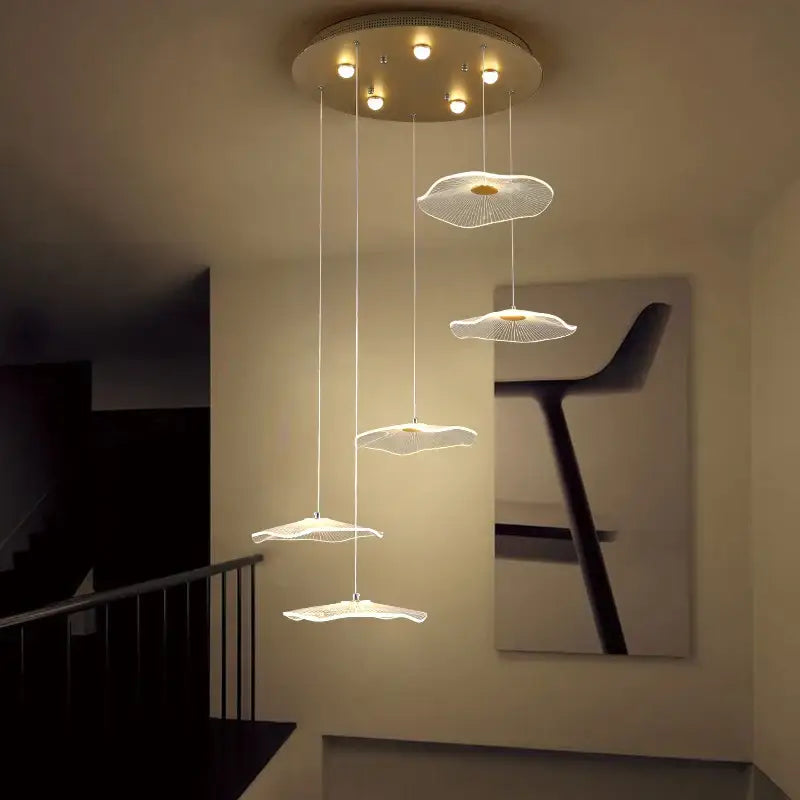 Modern gold lotus leaf led pendant chandelier for living room