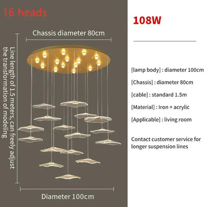 Modern gold lotus leaf led pendant chandelier for living room