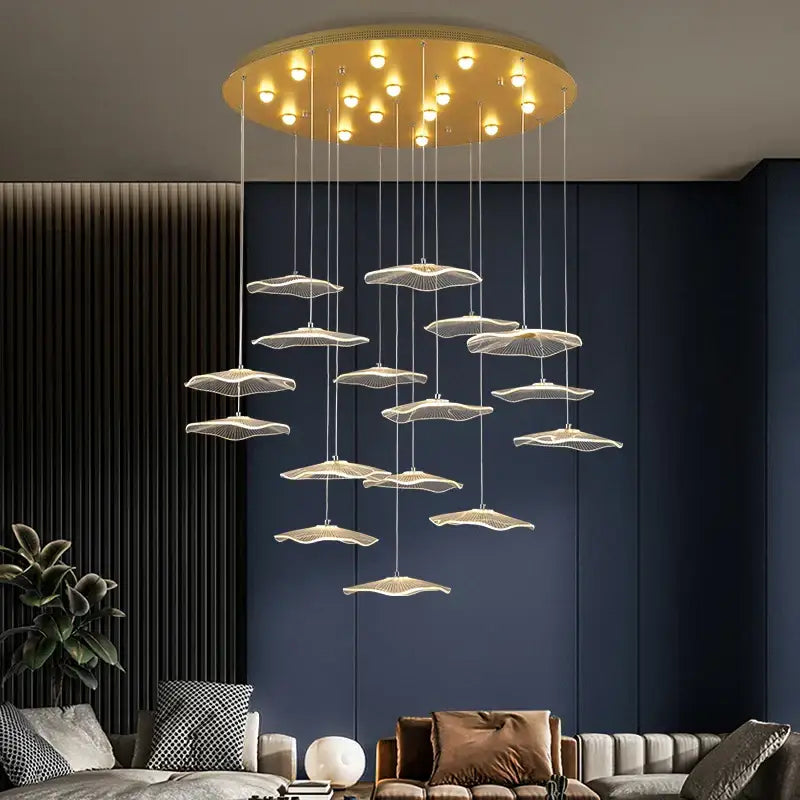 Modern gold lotus leaf led pendant chandelier for living room