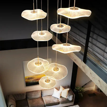 Modern gold lotus leaf led pendant chandelier for living room