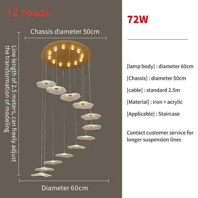 Modern gold lotus leaf led pendant chandelier for living room