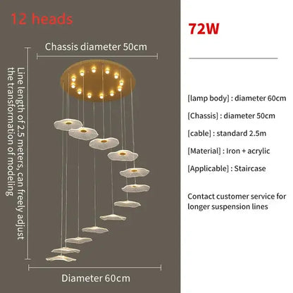 Modern gold lotus leaf led pendant chandelier for living room
