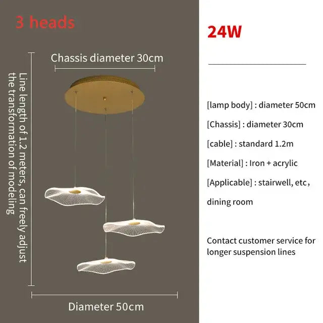 Modern gold lotus leaf led pendant chandelier for living room