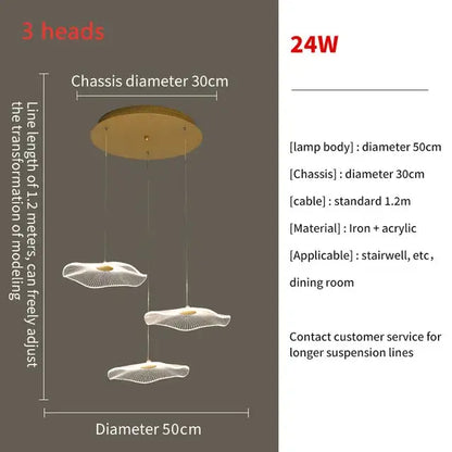 Modern gold lotus leaf led pendant chandelier for living room