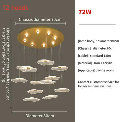 Modern gold lotus leaf led pendant chandelier for living room