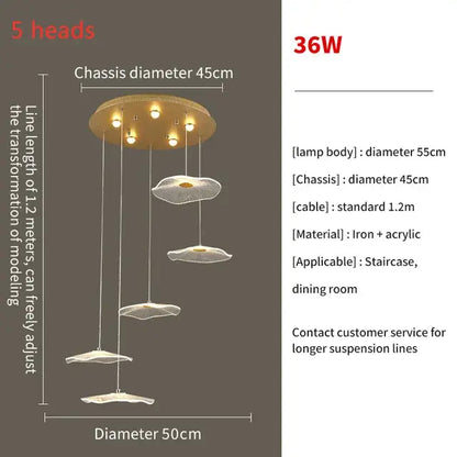 Modern gold lotus leaf led pendant chandelier for living room