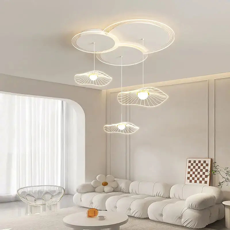 Modern white leaf led pendant light for living room
