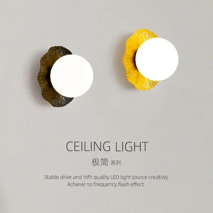 Minimalist gold & yellow lotus leaf led wall lamp living room
