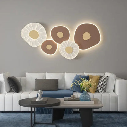 Modern geometric white & brown lotus leaf led wall light bedroom