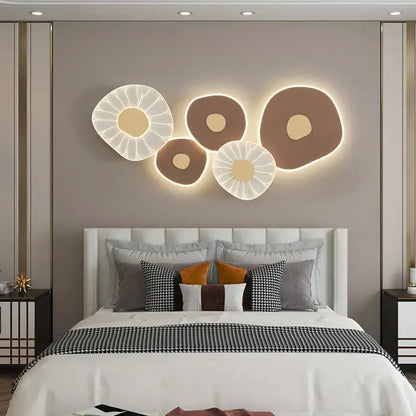 Modern geometric white & brown lotus leaf led wall light bedroom