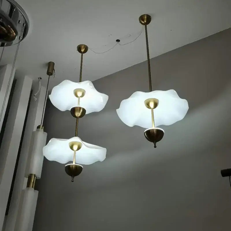Modern lotus leaf pendant lamp gold and white dining room lighting