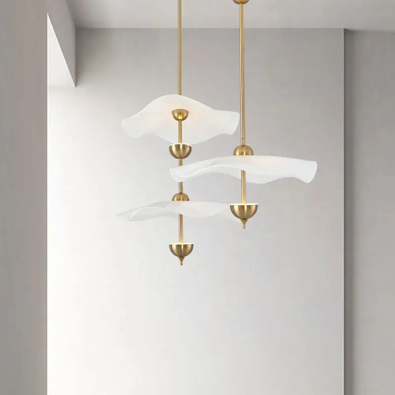 Modern lotus leaf pendant lamp gold and white dining room lighting