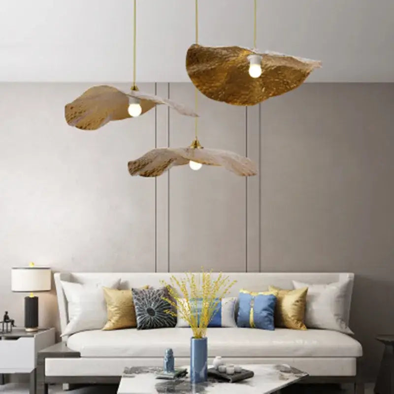 Luxury gold lotus leaf pendant light for dining room and cafe