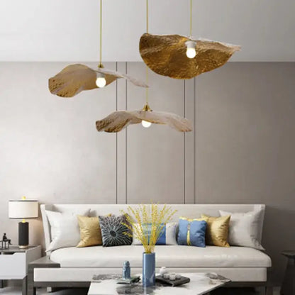 Luxury gold lotus leaf pendant light for dining room and cafe