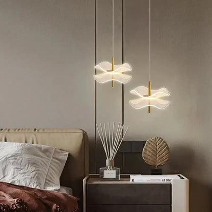 Modern white and gold lotus leaf pendant lights bedroom art chandelier