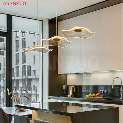 Modern gold lotus leaf single pendant lamp kitchen art decor