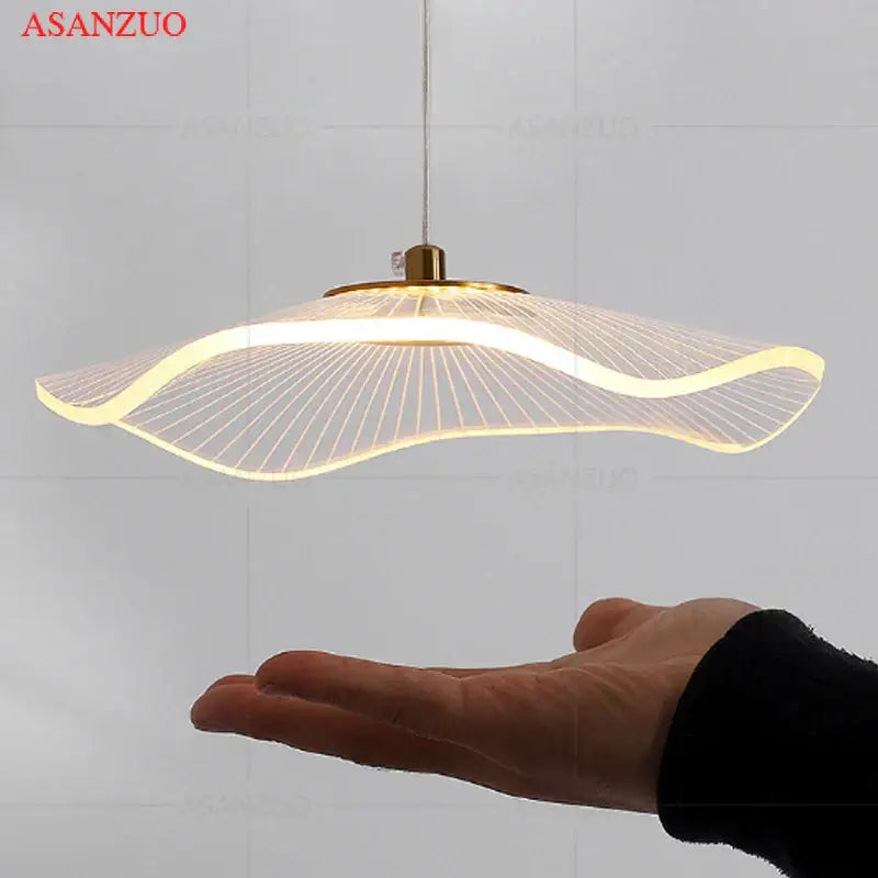 Modern gold lotus leaf single pendant lamp kitchen art decor