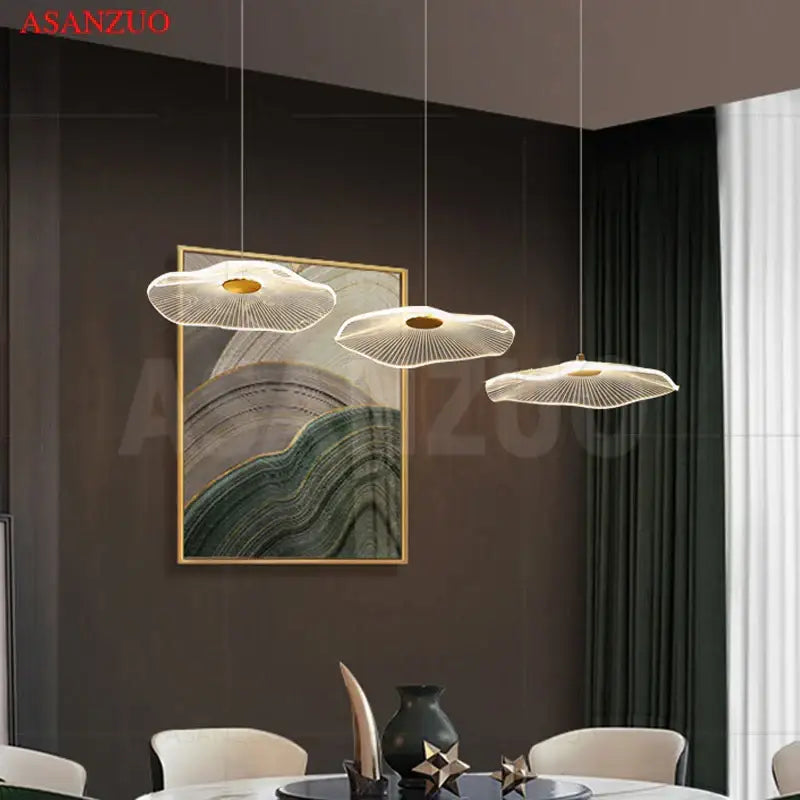 Modern gold lotus leaf single pendant lamp kitchen art decor