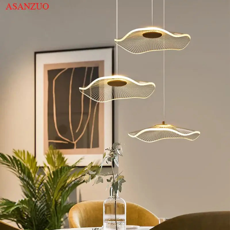 Modern gold lotus leaf single pendant lamp kitchen art decor