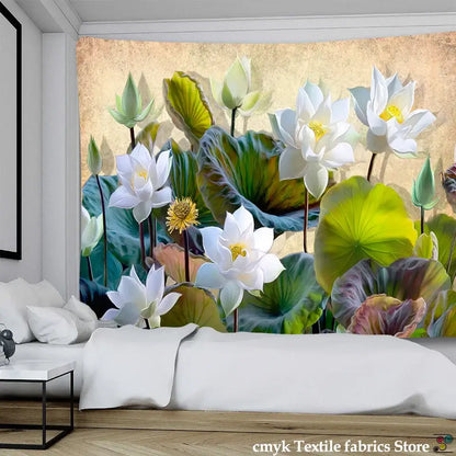 Silver indian scenery lotus leaf tapestry bedroom wall hanging