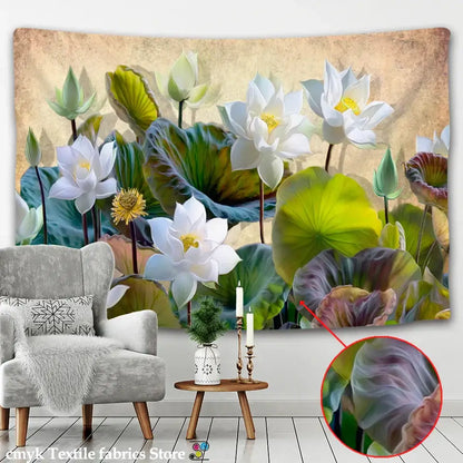 Silver indian scenery lotus leaf tapestry bedroom wall hanging