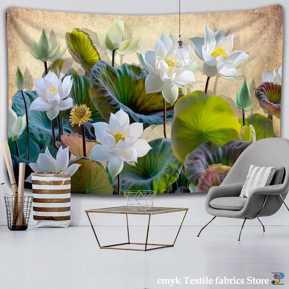 Silver indian scenery lotus leaf tapestry bedroom wall hanging
