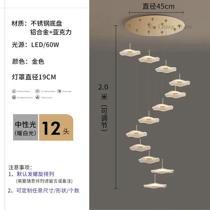 Modern white lotus leaf spiral staircase chandelier living room light