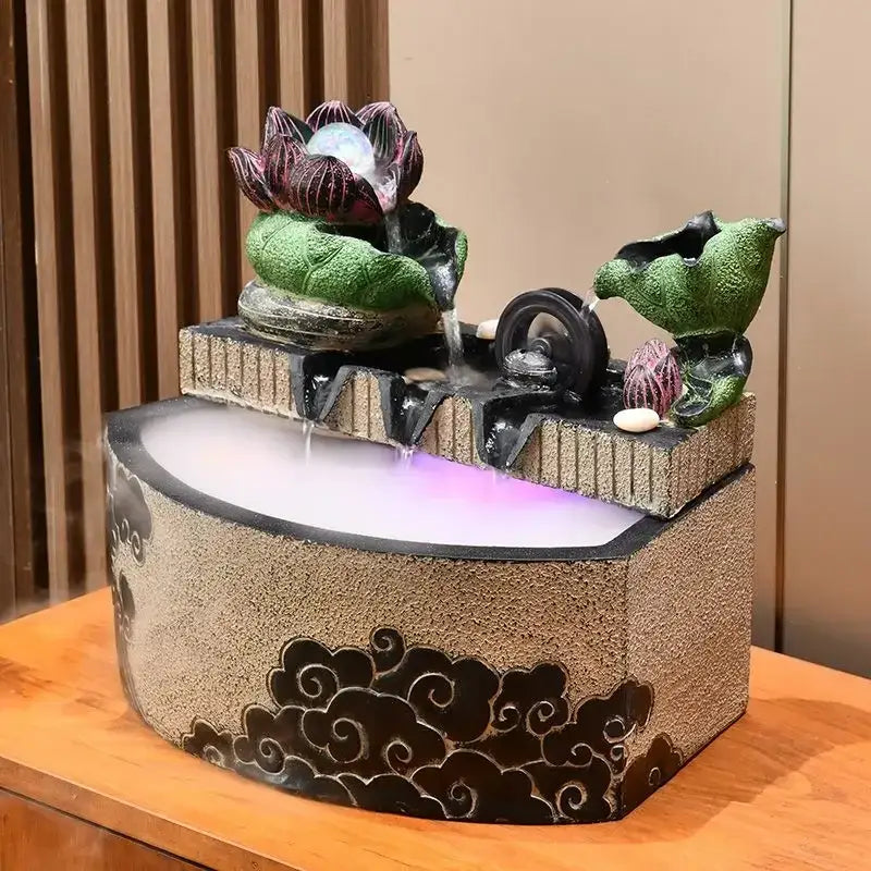 Ceramic green lotus leaf water feature living room fountain