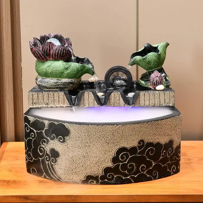 Ceramic green lotus leaf water feature living room fountain