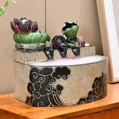 Ceramic green lotus leaf water feature living room fountain