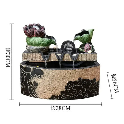 Ceramic green lotus leaf water feature living room fountain